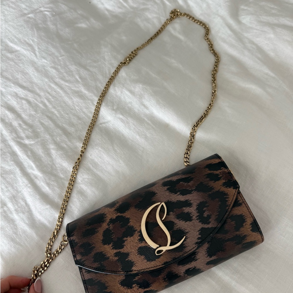 Christian Louboutin Leopard Print Shoulder Bag with Gold Chain